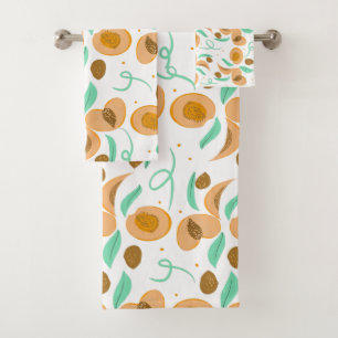 Abstract Peach Fruit Slices Hand Drawn Pattern Bath Towel Set