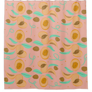 Abstract Peach Fruit Slices Hand Drawn Pattern S Shower Curtain