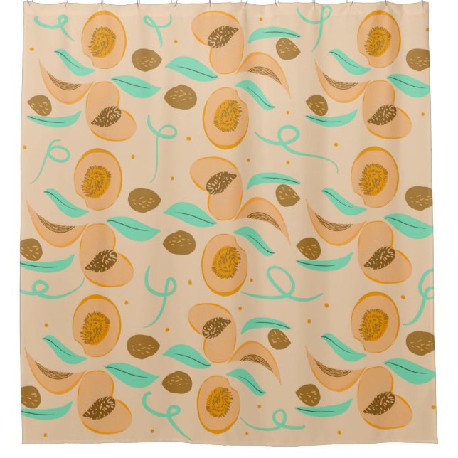 Abstract  Peach Fruit Slices Hand Drawn Pattern  Shower Curtain (Front)