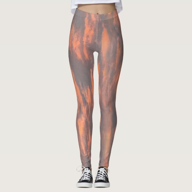 Abstract Peach Grey Cool All-Over Print Leggings (Front)