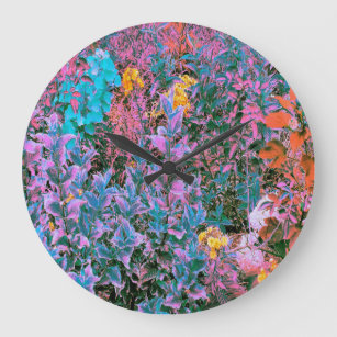 Abstract Peach, Pink Green and Aqua Garden Foliage Large Clock