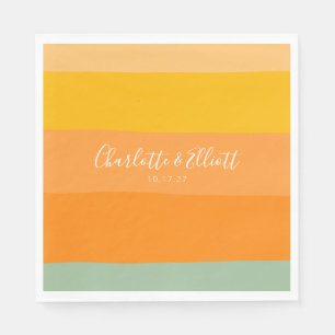 Abstract Peach Yellow Sage Stripes Custom Wedding Napkin