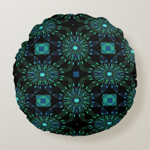 Abstract Peacock Colours Pillow-Design 1 Round Cushion