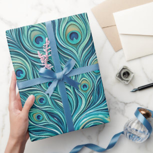 Abstract Peacock Feather Blue Wrapping Paper