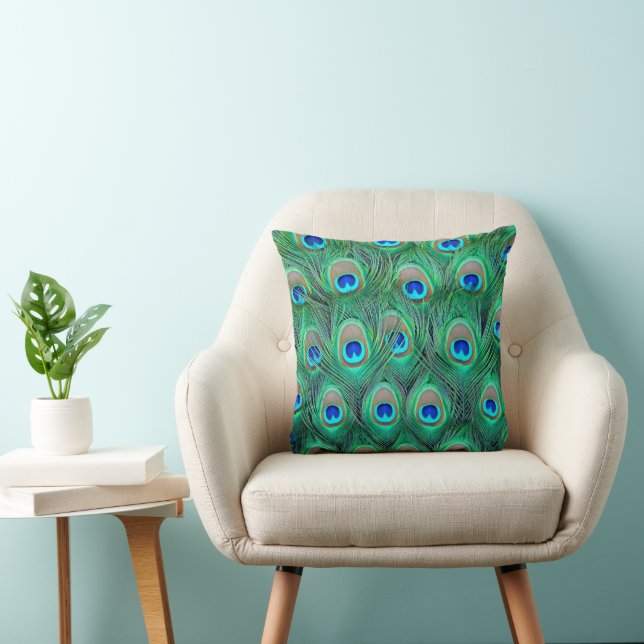 Abstract Peacock Feather Cushion Throw Pillow (Chair)