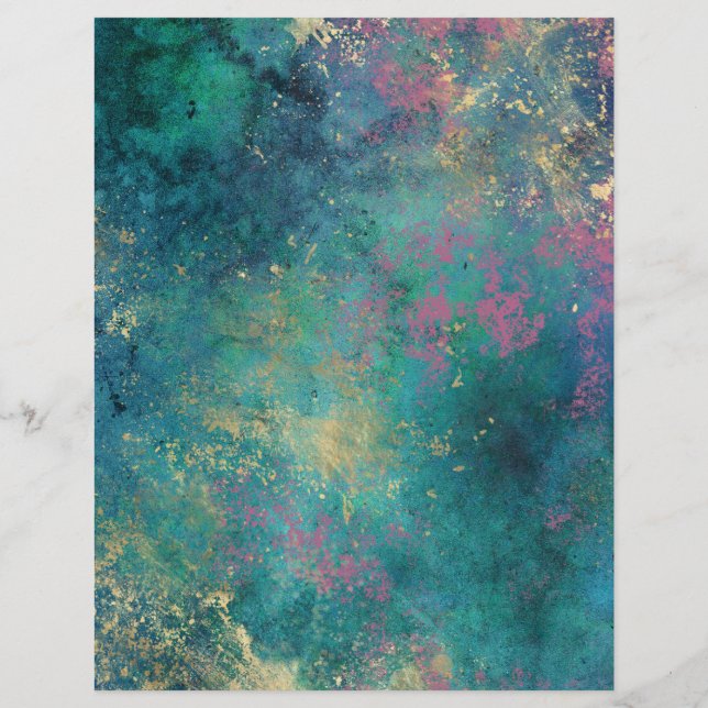 Abstract Peacock Grunge Scrapbook Paper Sheet (Back)