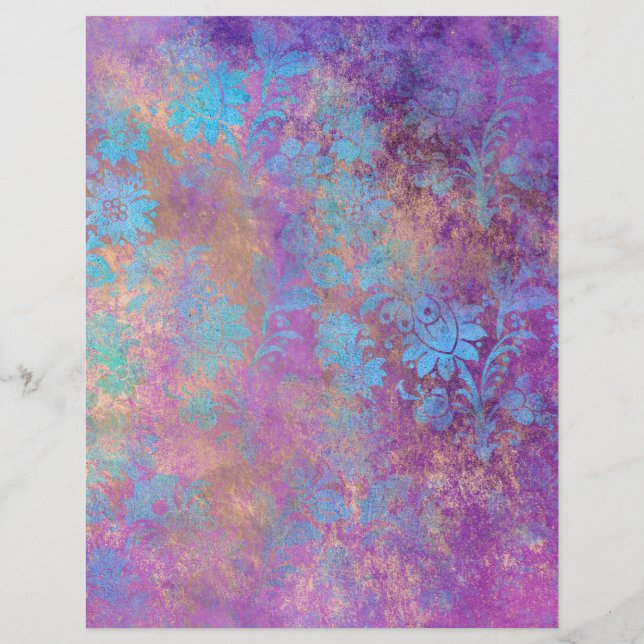 Abstract Peacock Grunge Scrapbook Paper Sheet (Back)