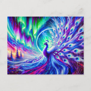 Abstract Peacock in Winter with Northern Lights Postcard