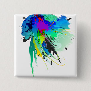 Abstract Peacock Paint Splatters 15 Cm Square Badge