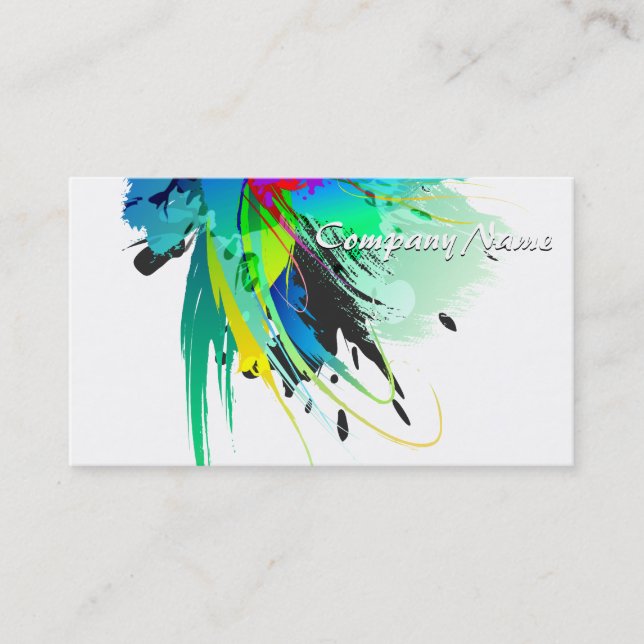 Abstract Peacock Paint Splatters Business Card (Front)