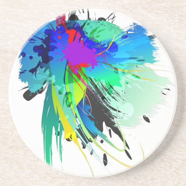Abstract Peacock Paint Splatters Coaster (Front)