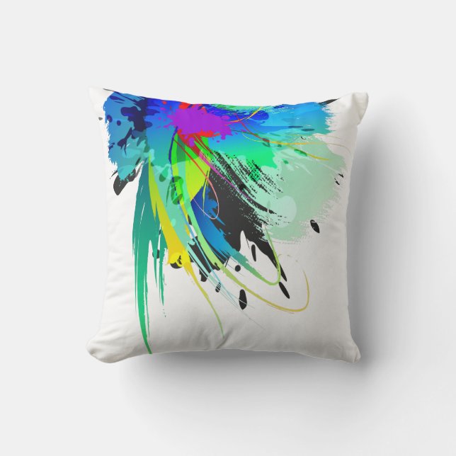 Abstract Peacock Paint Splatters Cushion (Front)