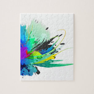 Abstract Peacock Paint Splatters Jigsaw Puzzle