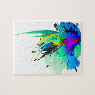 Abstract Peacock Paint Splatters Jigsaw Puzzle