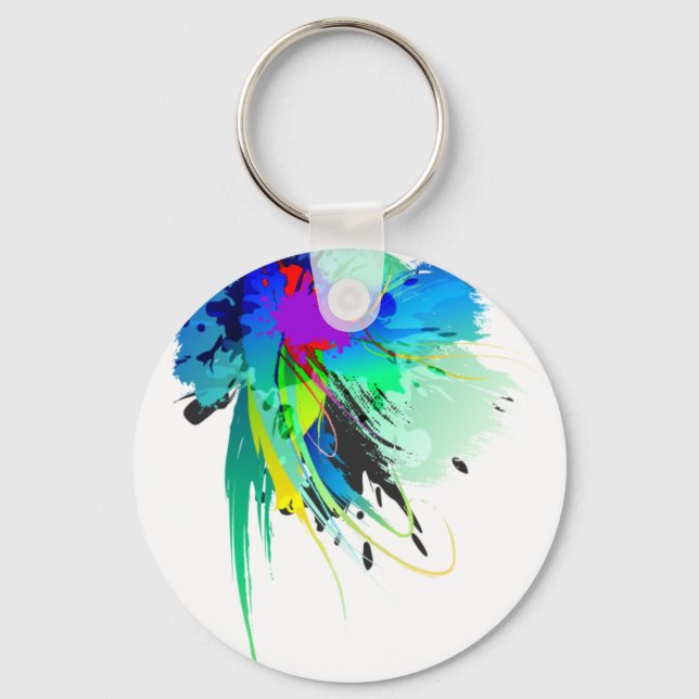 Abstract Peacock Paint Splatters Key Ring (Front)