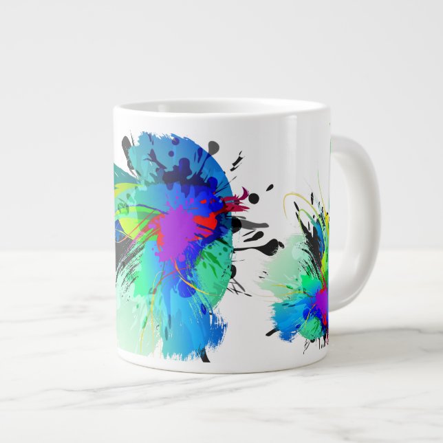 Abstract Peacock Paint Splatters Large Coffee Mug (Front Right)