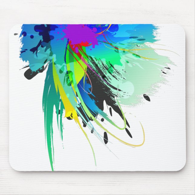 Abstract Peacock Paint Splatters Mouse Mat (Front)