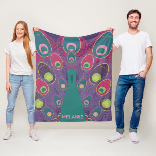 Abstract Peacock Purple Modern Art Personalised Fleece Blanket