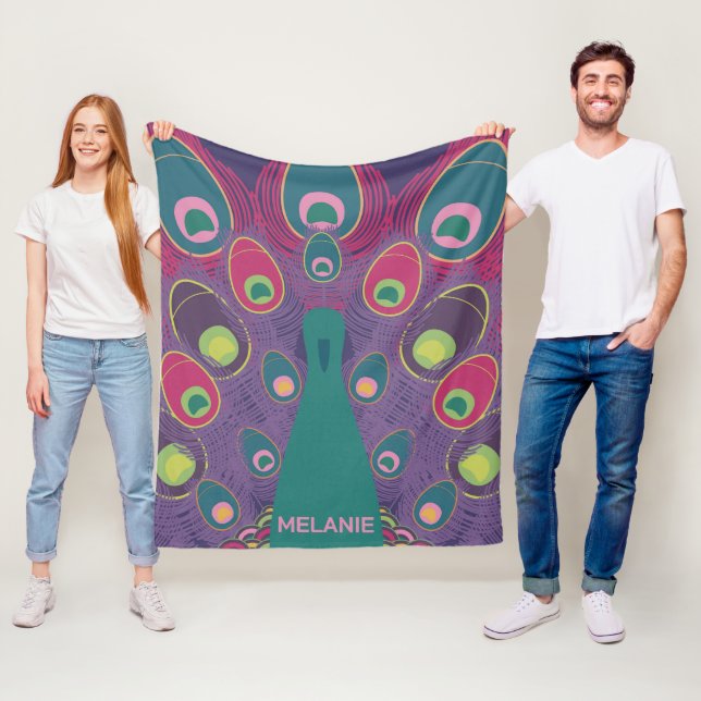 Abstract Peacock Purple Modern Art Personalised Fleece Blanket (In Situ)