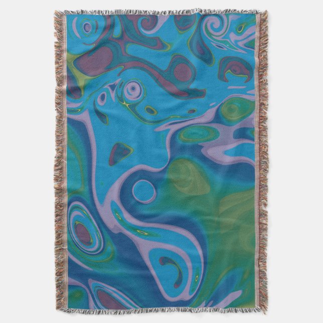 Abstract Peacock Swirl Throw Blanket (Front Vertical)