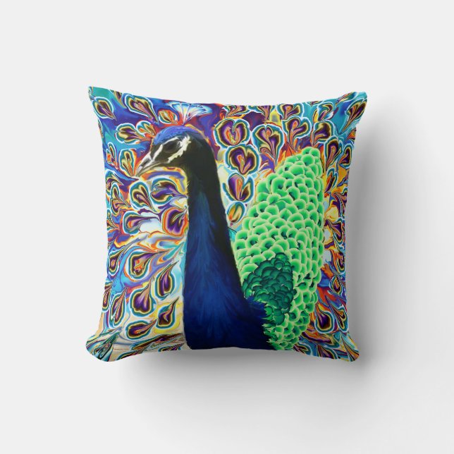 Abstract Peacock Throw Pillow (Front)