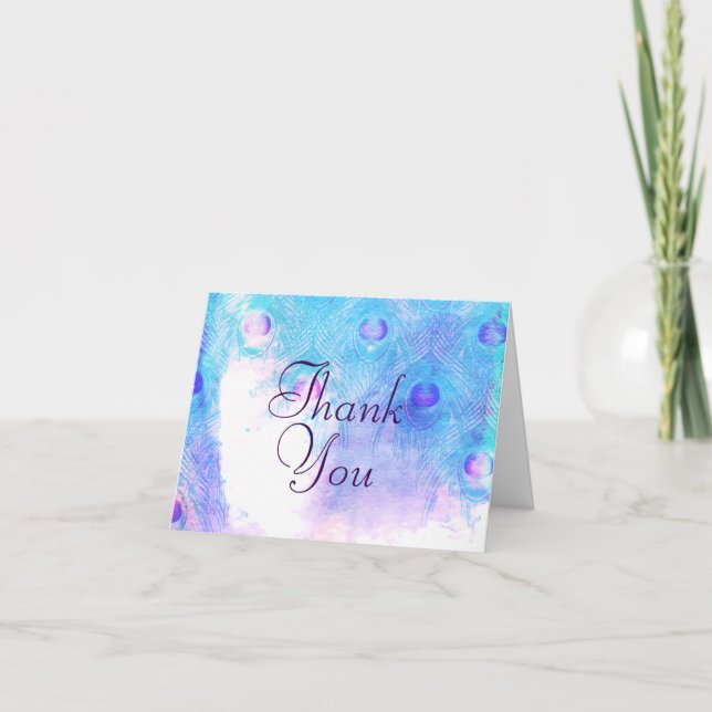Abstract Peacock, Watercolor Thank You Cards (Front)