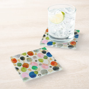 Abstract Pebble Gold Glitter Art Glass Coaster