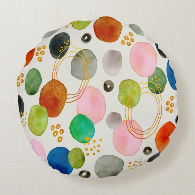 Abstract Pebble Gold Glitter Art Round Cushion (Back)