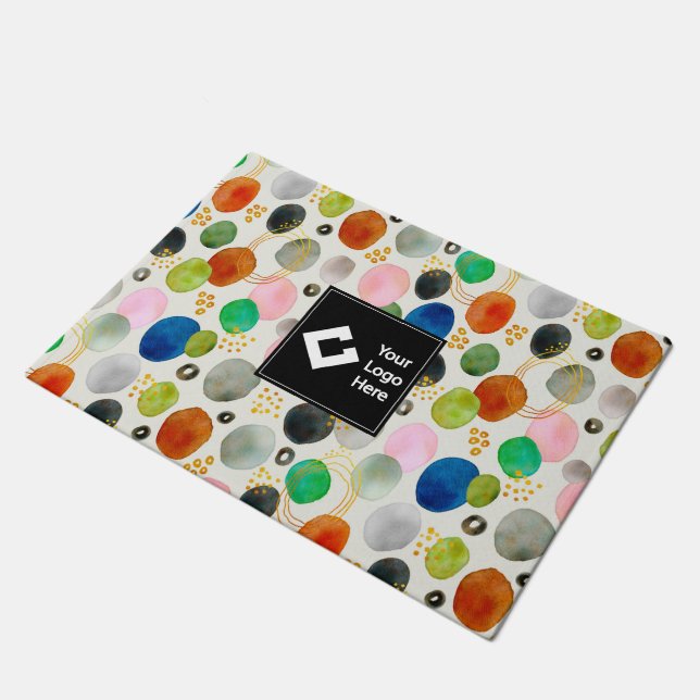 Abstract Pebble Gold Glitter Art + Your Logo Doormat (Angled)