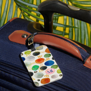 Abstract Pebble Watercolor Art  Monogram Luggage Tag