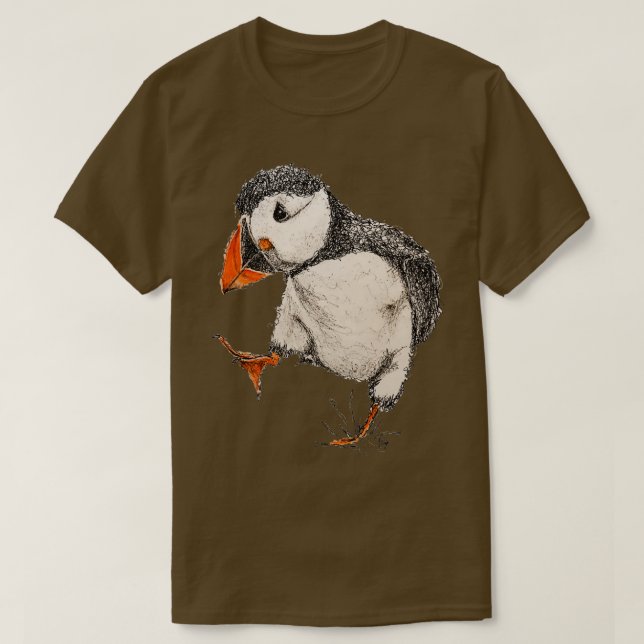 Abstract Pen and Watercolor Puffin T-Shirt (Design Front)