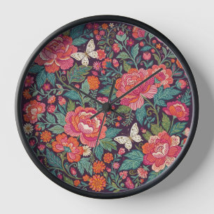 Abstract Peonies Butterflies Art Clocks