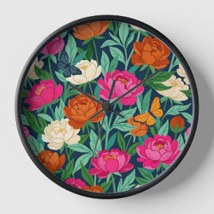 Abstract Peonies & Butterflies Garden Art Clocks