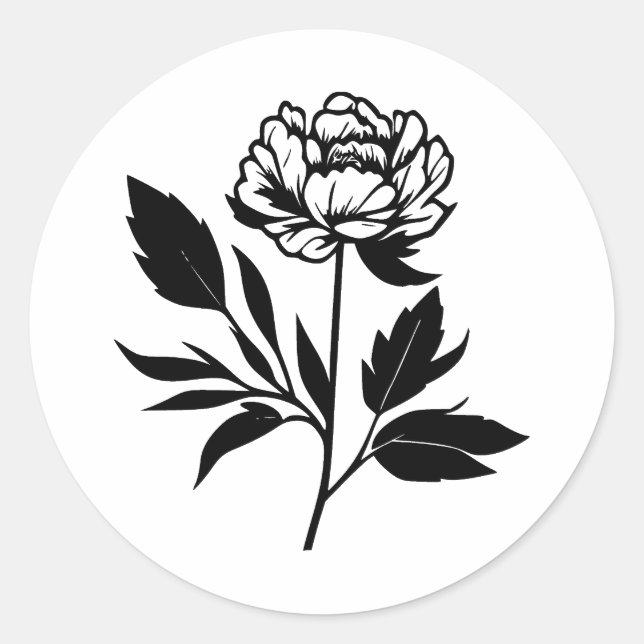 Abstract Peony Art in BW Classic Round Sticker (Front)