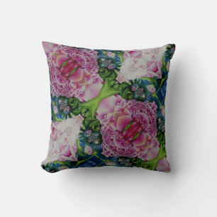 Abstract peony watercolor painting, boho retro  cushion