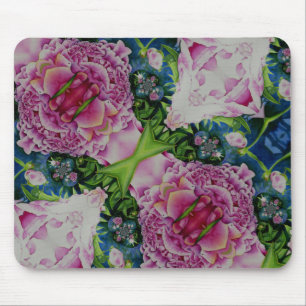Abstract peony watercolor painting, boho retro  mouse mat