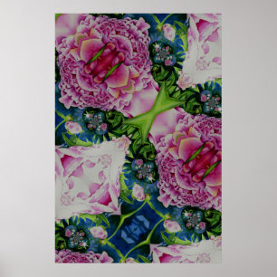 Abstract peony watercolor painting poster