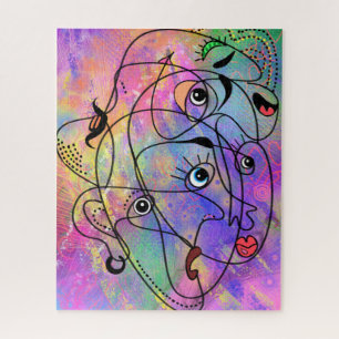 Abstract People Face Mood Art Cubism Style Drawing Jigsaw Puzzle