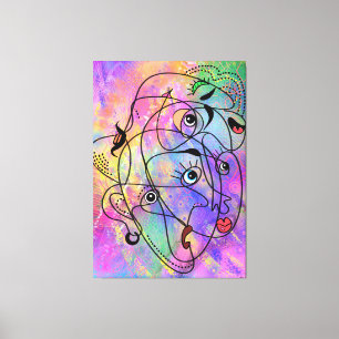Abstract People Face Moods - Cubism Style Drawing Canvas Print