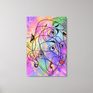 Abstract People Face Moods - Cubism Style Drawing Canvas Print