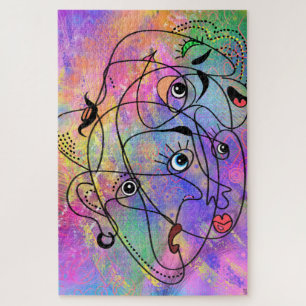 Abstract People Face Moods - Cubism Style Drawing Jigsaw Puzzle
