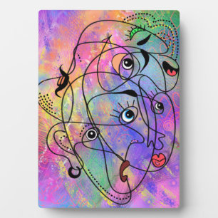 Abstract People Face Moods - Cubism Style Drawing Plaque