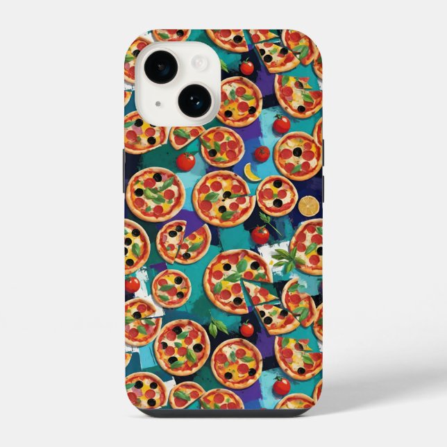 Abstract Pepperoni Pizza On Blue Colour Background iPhone Case (Back)