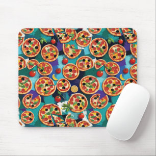 Abstract Pepperoni Pizza On Blue Colour Background Mouse Mat