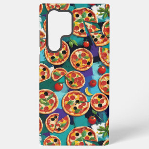 Abstract Pepperoni Pizza On Blue Colour Background Samsung Galaxy Case
