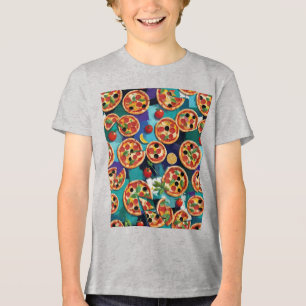 Abstract Pepperoni Pizza On Blue Colour Background Tri-Blend Shirt