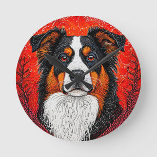 Abstract Pet Face Modern Animal Wall Decor Stylish Round Clock