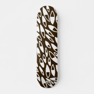 Abstract Petals - White on Dk Brown Skateboard