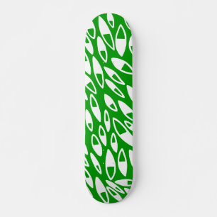 Abstract Petals - White on Dk Green Skateboard