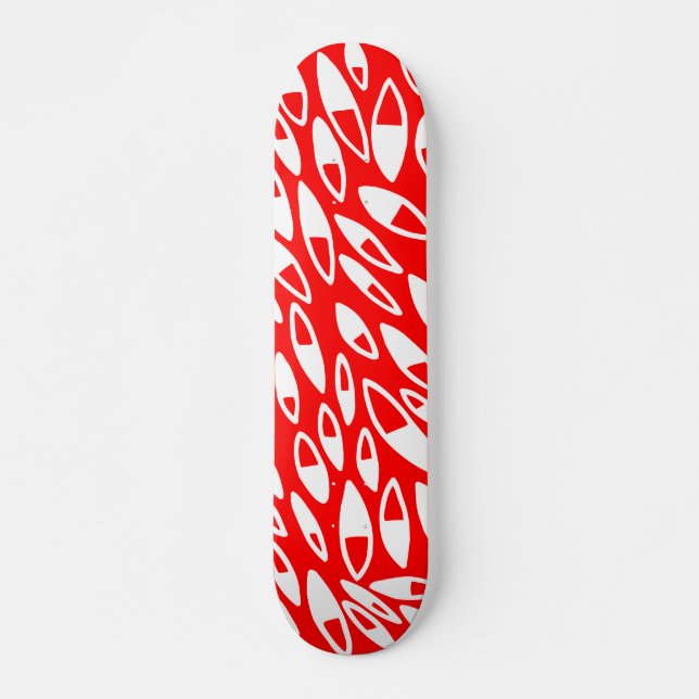 Abstract Petals - White on Red Skateboard (Front)
